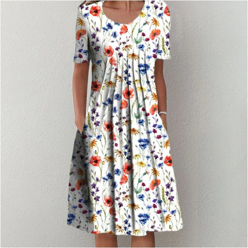 🎁Summer Hot Sale🎁  Round neck printed dress ✨Free shipping✨