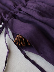 Lovevop Cotton Linen 5/4 Sleeve Polo Neck Tie Up Dress