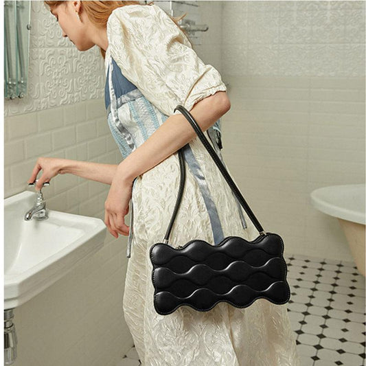 lovevop Fashion Simple Pure Color Embossed Pearl Chain Bag