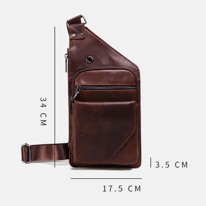 lovevop Men Genuine Leather Retro Business Leather Chest Bag Crossbody Bag With Earphone Hole