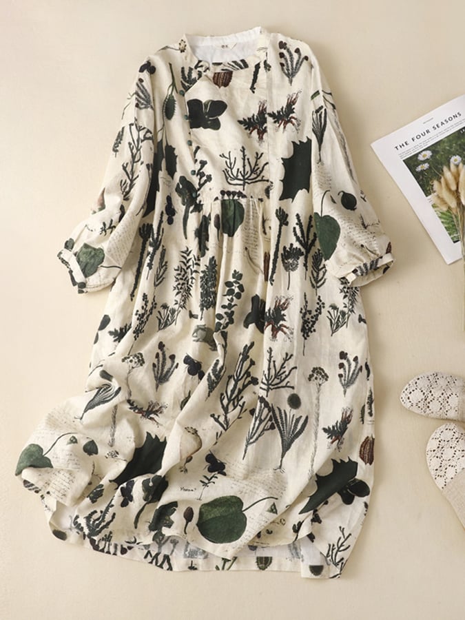 Cotton And Linen Print Dress