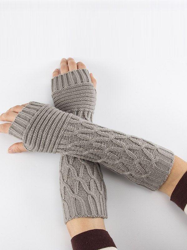 lovevop Solid Color Keep Warm Jacquard Knitted Sleevelet