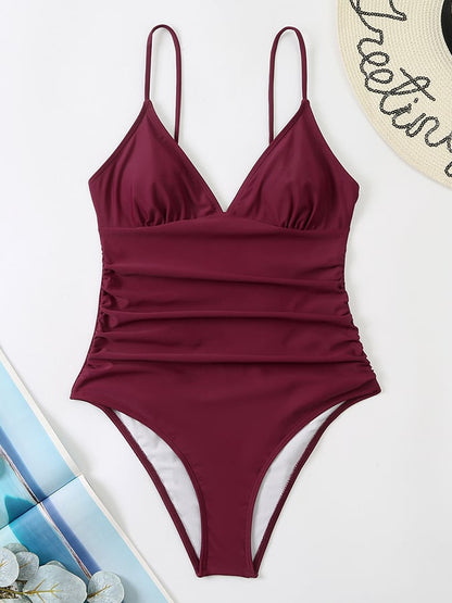 Open Back Soft Pad Solid One Piece Swimwear