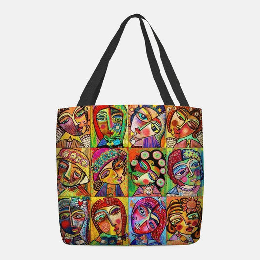 lovevop Women Felt Multicolor Cartoon Figure Print Handbag Shoulder Bag Tote