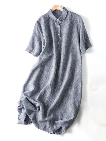 Artistic Retro Cotton Linen Check Dress