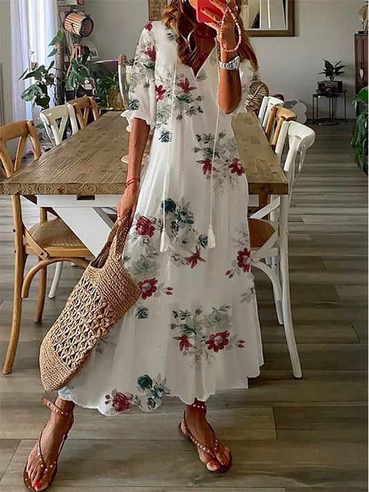 Women's Bohemian Floral V Neck Dress