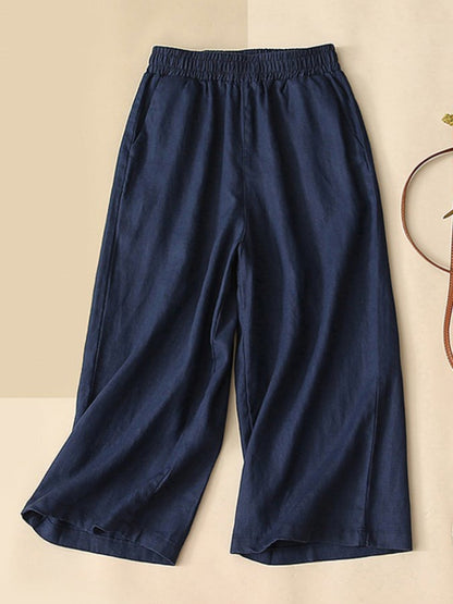 Lovevop Cotton Loose High Waisted Wide Leg Capris