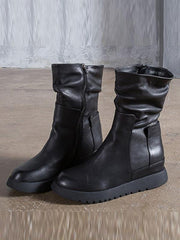 lovevop Leisure Fashion Solid Leather Martin Boots