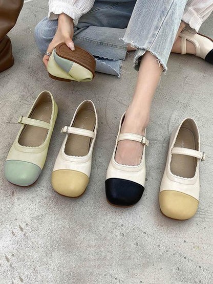 lovevop Leisure Fashion Contrast Color Split-Joint Flat Heel Loafer Shoes