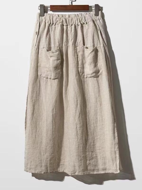 lovevop 100% Linen Cotton Wide-Leg Skirt Pants