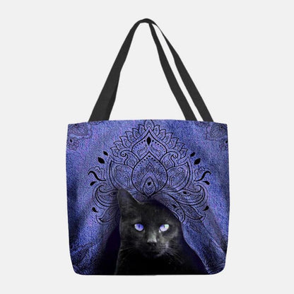 lovevop Women Canvas Cute Black Cat Pattern Handbag Tote Shoulder Bag