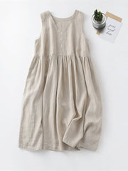 Lovevop Simple Fashion Cotton And Linen Sleeveless Cotton And Linen Dress