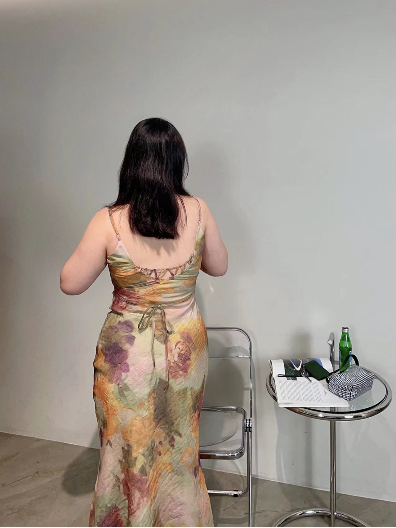 lovevop Vintage Oil Painting Plus Size Sling Dress