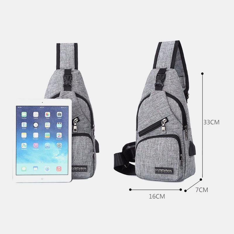 lovevop Men Oxford Cloth USB Charging Multi-pocket Large Capacity Waterproof Chest Bag Shoulder Bag