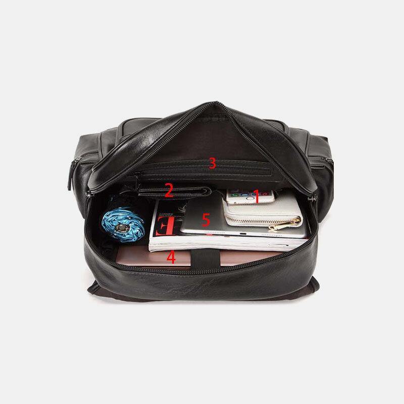 lovevop Men Faux Leather Multi-pocket Large Capacity 14 Inch Laptop Bag Travel Backpack