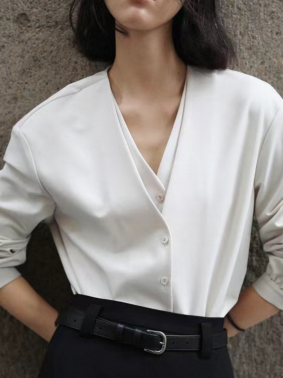 lovevop V-neck False 2-Pieces Shirt Top