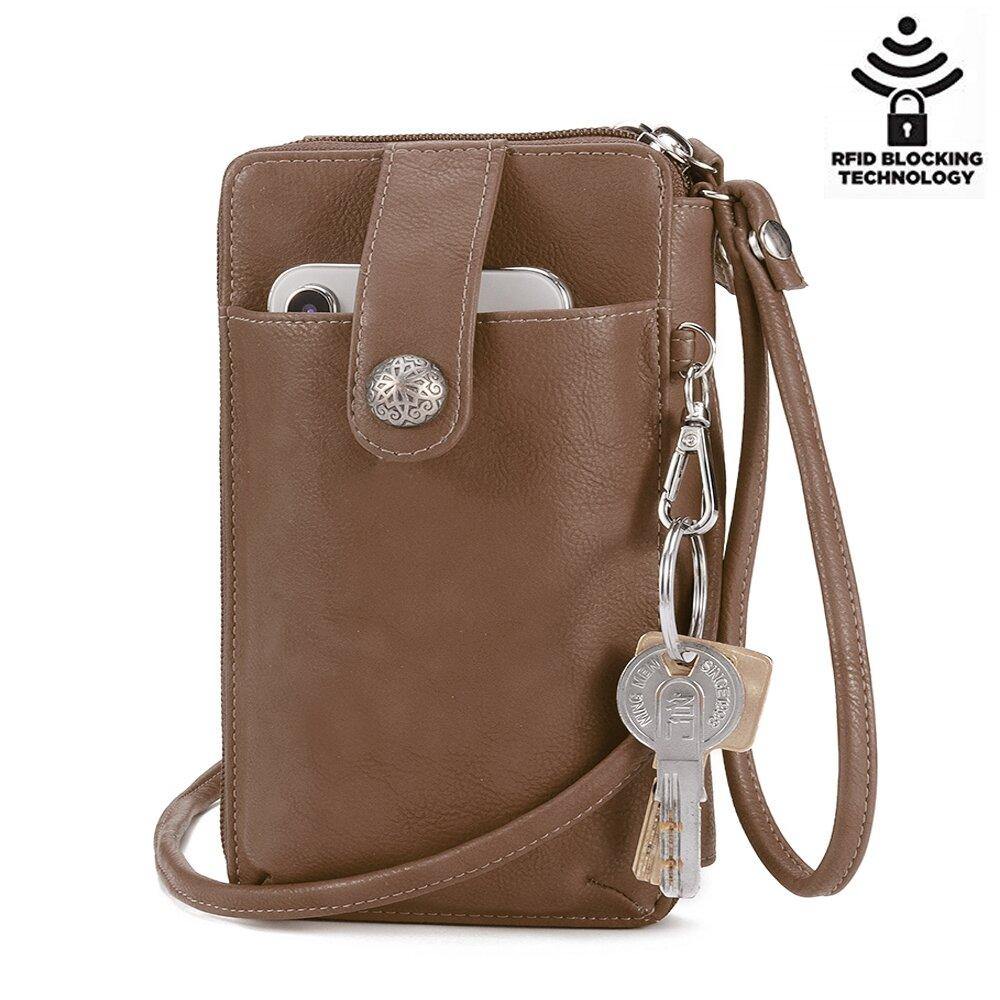 elvesmall Brenice Women RFID Card Bag Solid Crossbody Bag Phone Bag Card Holder