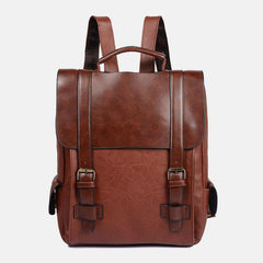 lovevop Men Faux Leather Retro Business Outdoor Waterproof Large Capacity School Bag Backpack