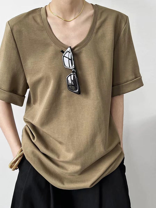lovevop Basic Slouchy Loose Cuffed T-Shirt