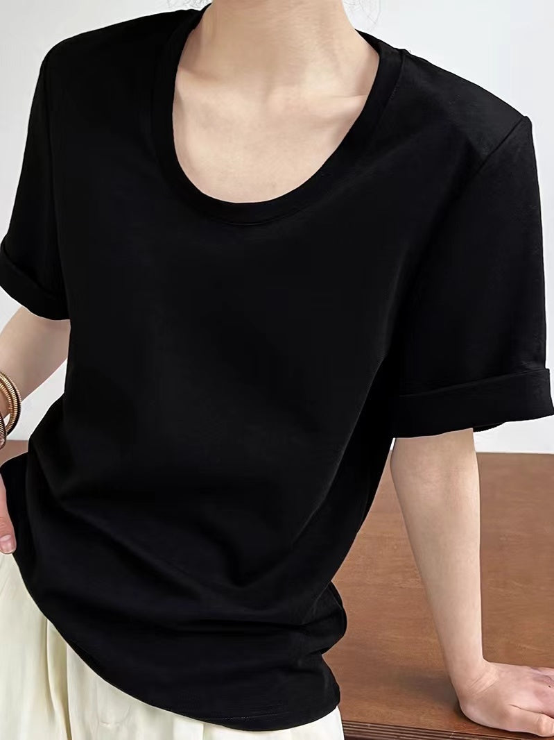 lovevop Basic Slouchy Loose Cuffed T-Shirt