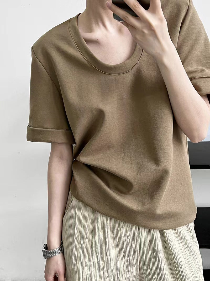 lovevop Basic Slouchy Loose Cuffed T-Shirt