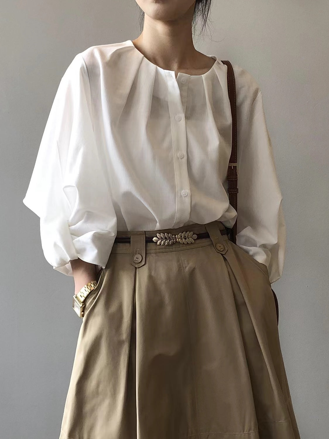 lovevop Simple Lantern Sleeve Shirt Blouse