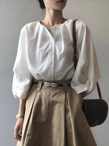 lovevop Simple Lantern Sleeve Shirt Blouse