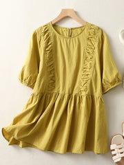 Lovevop Round Neck Pleated Loose Thin Shirt