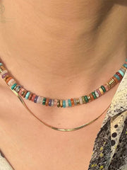 lovevop Natural Stone Colorful Frisbee Necklace