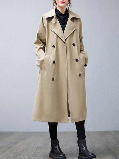 lovevop Loose Buttoned Notched Collar Trench Coat