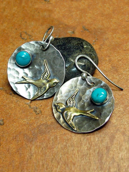 lovevop Retro Bird Pine Stone Earrings