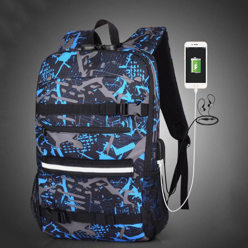 lovevop Men USB Charging Large Capacity Camouflage Anti-theft Business Casual 14 Inch Laptop Bag Backpack