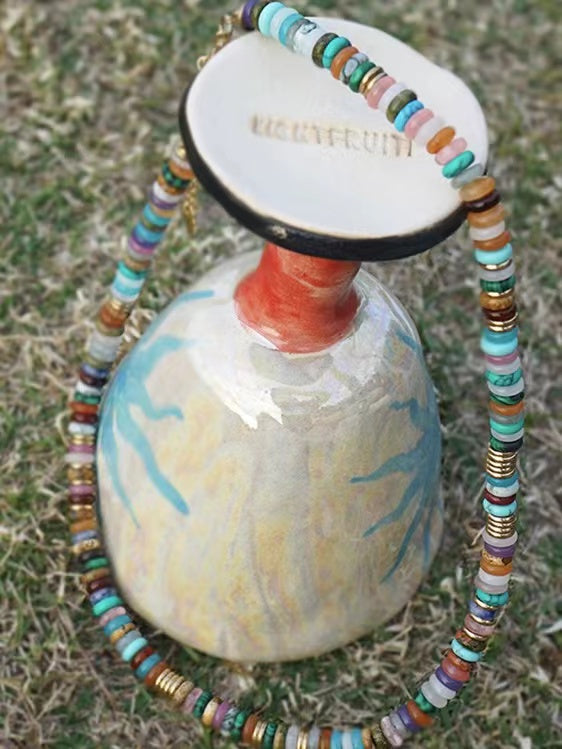 lovevop Natural Stone Colorful Frisbee Necklace