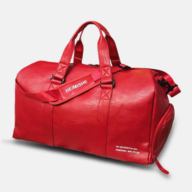 lovevop Unisex Dry Wet Separation Gym Bag PU Leather Multi-Carry Large Capacity Travel Outdoor Luggage Handbag Crossbody Bag