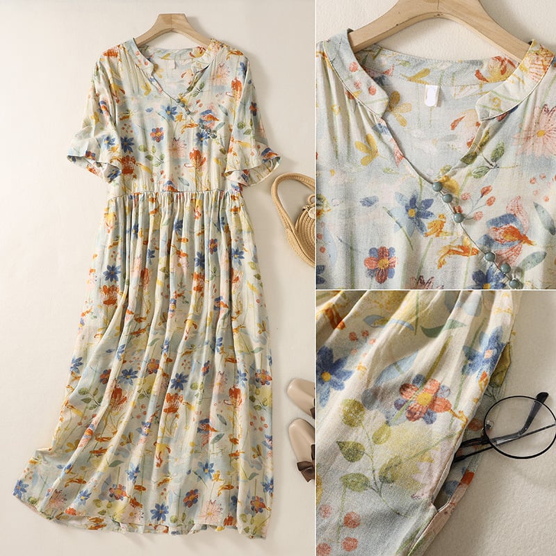 Lovevop Printed Loose Sweet Short Sleeved Dress