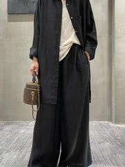 lovevop Retro Cotton Shirt&Wide-Leg Pants 2 Sets Suit