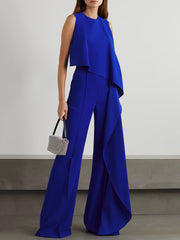 Love-vop - Loose Sleeveless Asymmetric Solid Color Round-Neck Jumpsuits