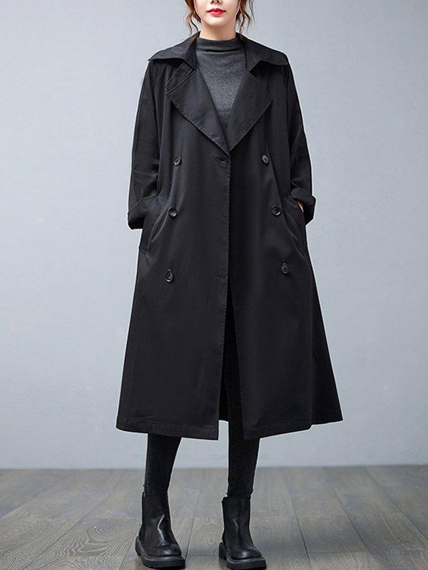 lovevop Loose Buttoned Notched Collar Trench Coat