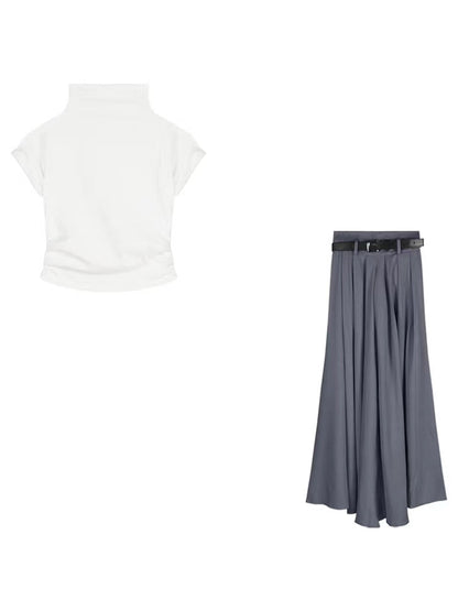 lovevop Short T-Shirt&High Waist Suit Skirt 2 Sets