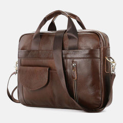 lovevop Men Genuine Leather Multi-pocket Vintage 14 Inch Laptop Bag Briefcases Crossbody Bag Shoulder Bag Handbag