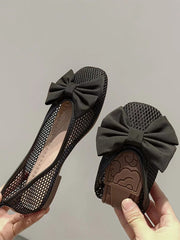 lovevop Black Bow Cutout Ballet Flat Shoes