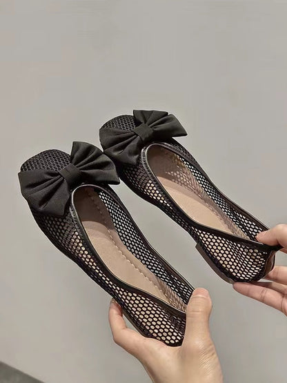 lovevop Black Bow Cutout Ballet Flat Shoes