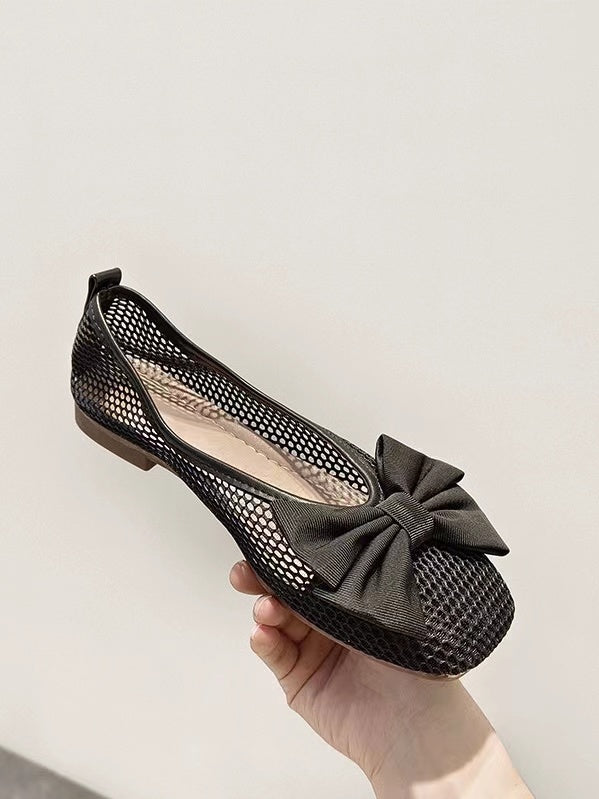 lovevop Black Bow Cutout Ballet Flat Shoes