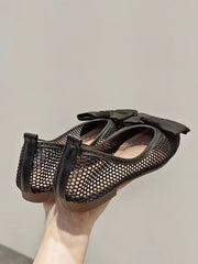 lovevop Black Bow Cutout Ballet Flat Shoes