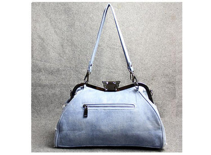 lovevop Light Blue Denim Butterfly Clip Diamond Crossbody Bag