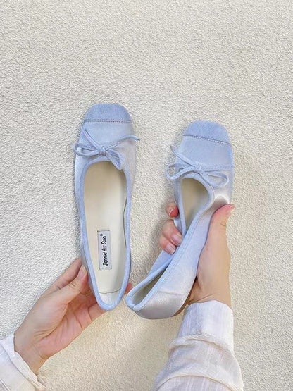 lovevop Stitching Color Bow Ballet Flat Shoes