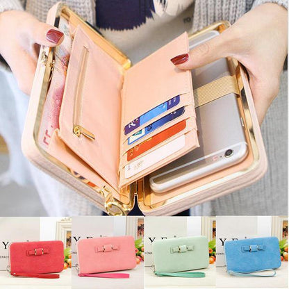 lovevop Women Candy Color Bowkot 5.5 Inch Phone Wallets Case Hasp Long Purse Clutches