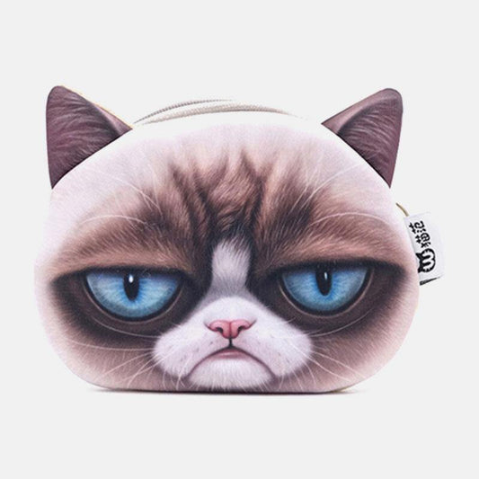 elvesmall Women Cartoon 3D Cat Head Personality Cute Small Storage Bag Coin Bag