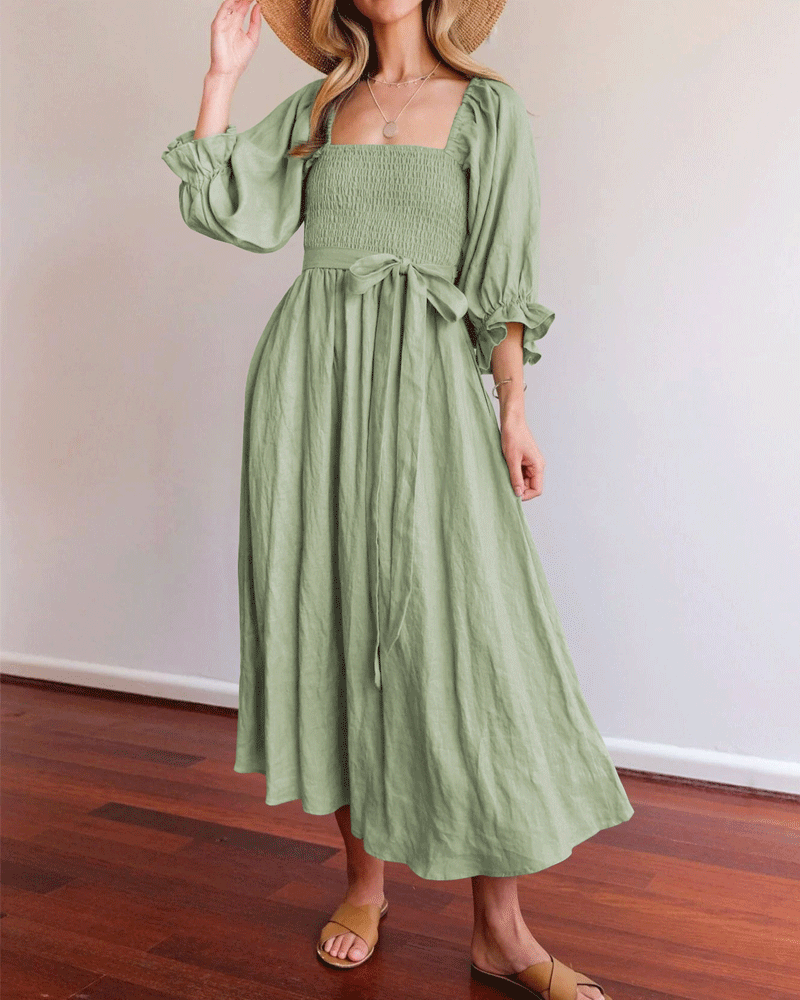 Women'S French Ruffled Lantern Sleeves Multi-Wear Dress