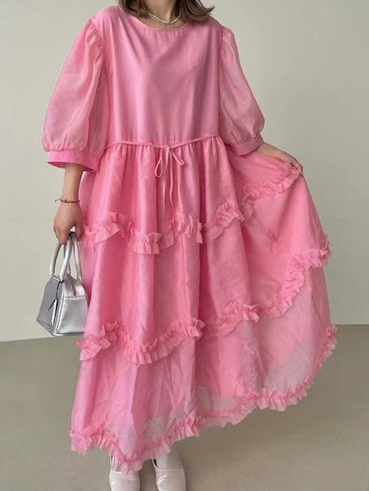 lovevop Mesh Lace Puff Sleeve Princess Dress